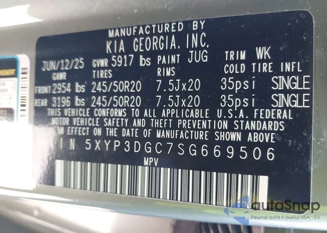 2025 Kia Telluride Ex X-Line z USA, uszkodzony, nr VIN 5XYP3DGC7SG669506